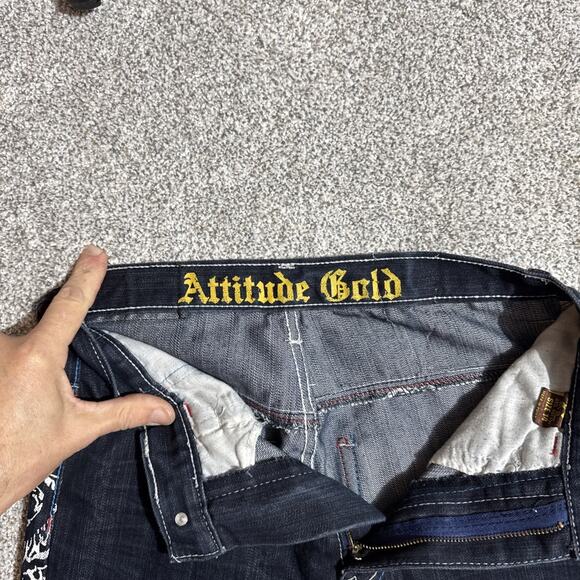 Y2K Inspired Jeans Women Size 14 Mallgoth Bootcut Rock Tattoo Grunge Embroidered - Picture 10 of 11